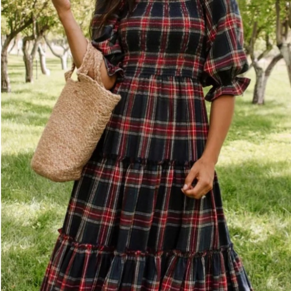 Ivy City Co Madeline Dress in Navy Plaid - XXS